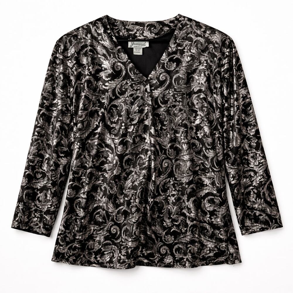 Maximalist Disco VTG 90s Silver Metallic boho Paisley‎ Whimsigoth Shirt Joanna